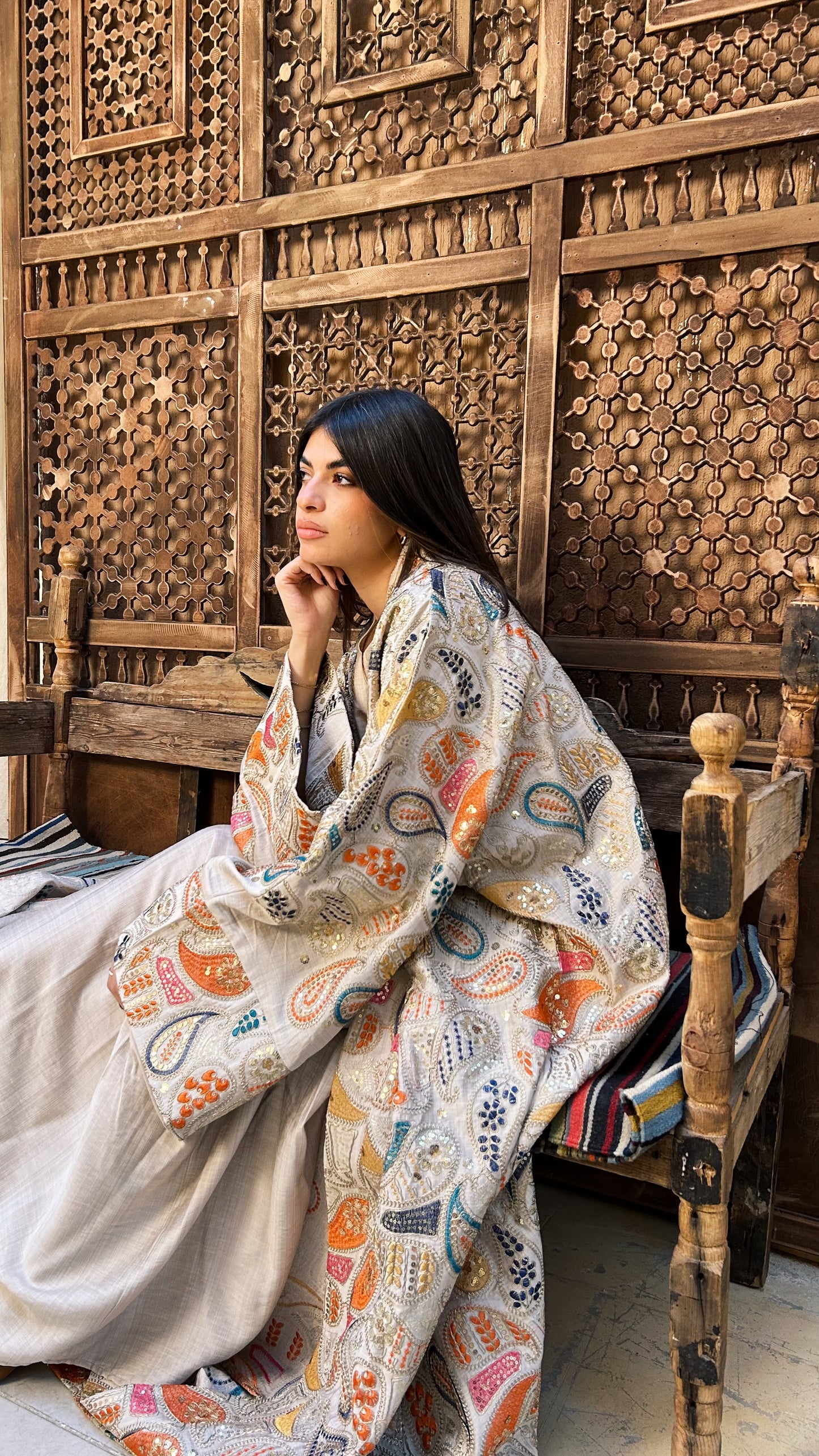 Beige Desert Bloom Kaftan