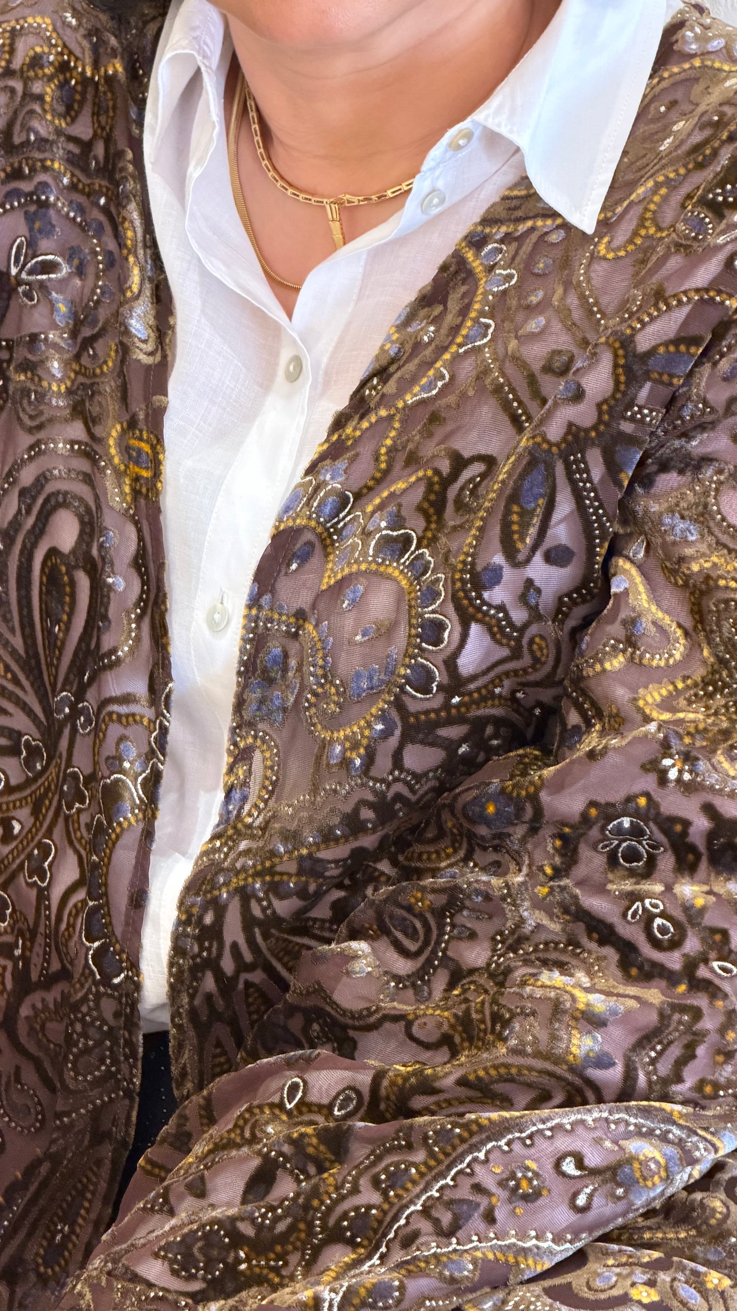 Women Brown Shadow Leaf Cardigan By Nous Sommes