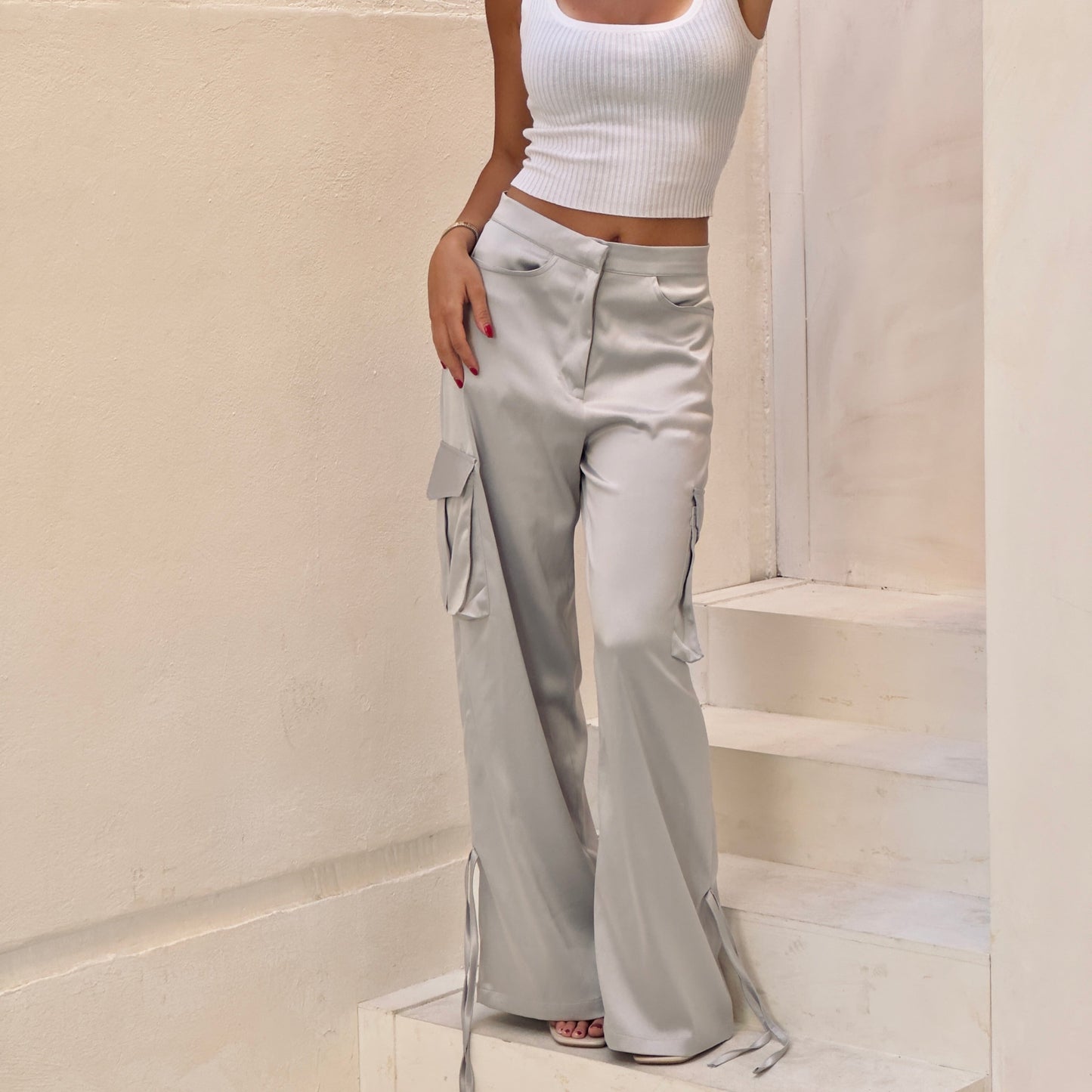 Satin Cargo Pants
