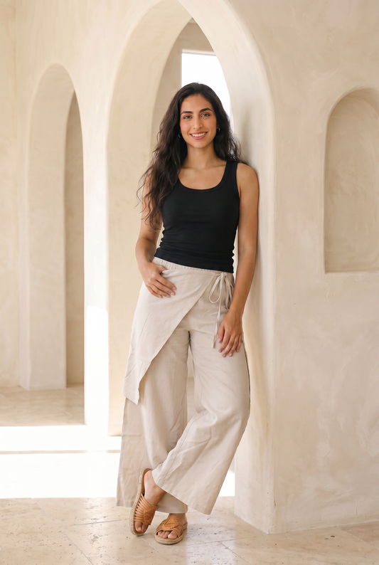 Rhea Linen Wrap – Pants – Beige