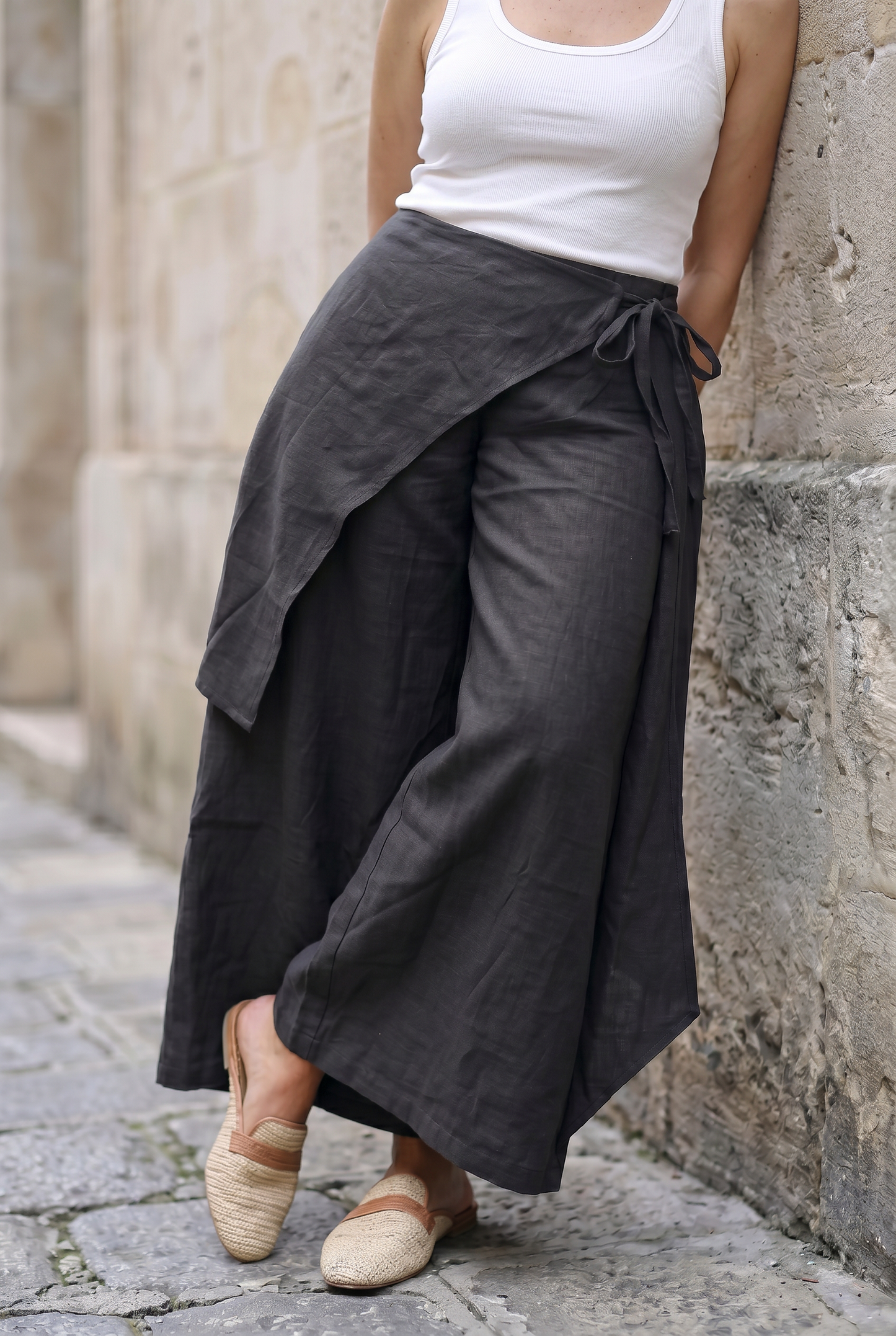 Rhea Linen Wrap – Pants – Black