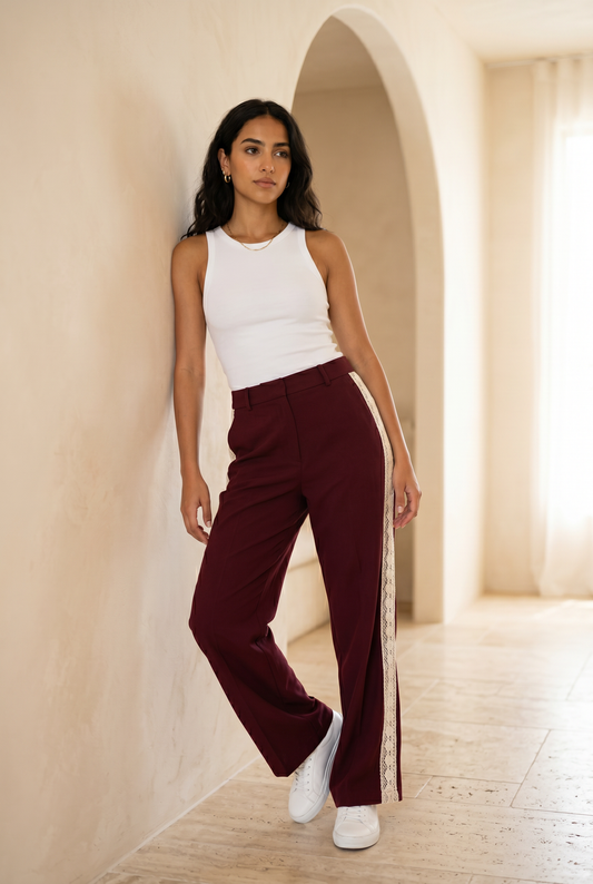 Celeste Lace – Pants – Burgundy