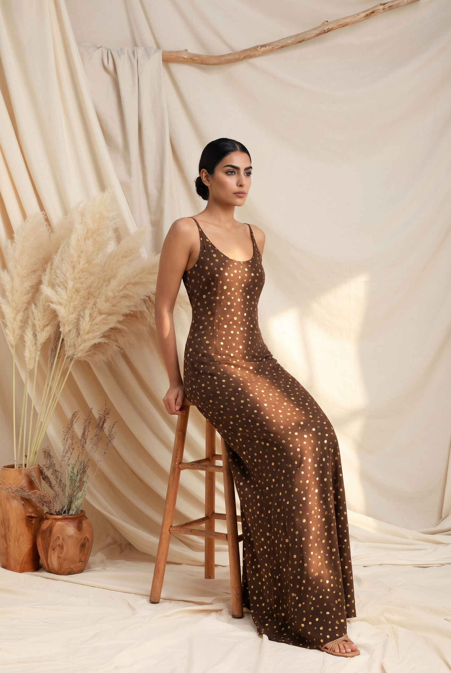 Elara Gold-Flecked Maxi Dress