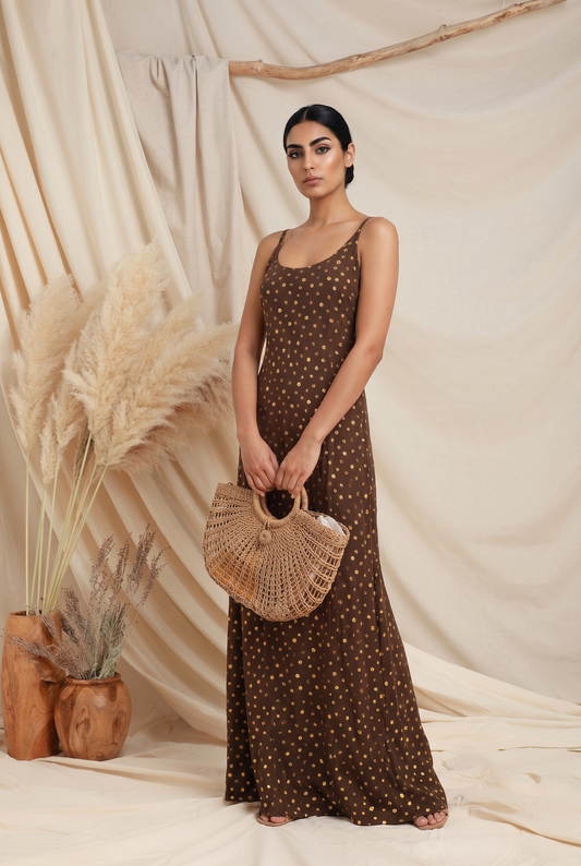 Elara Gold-Flecked Maxi Dress