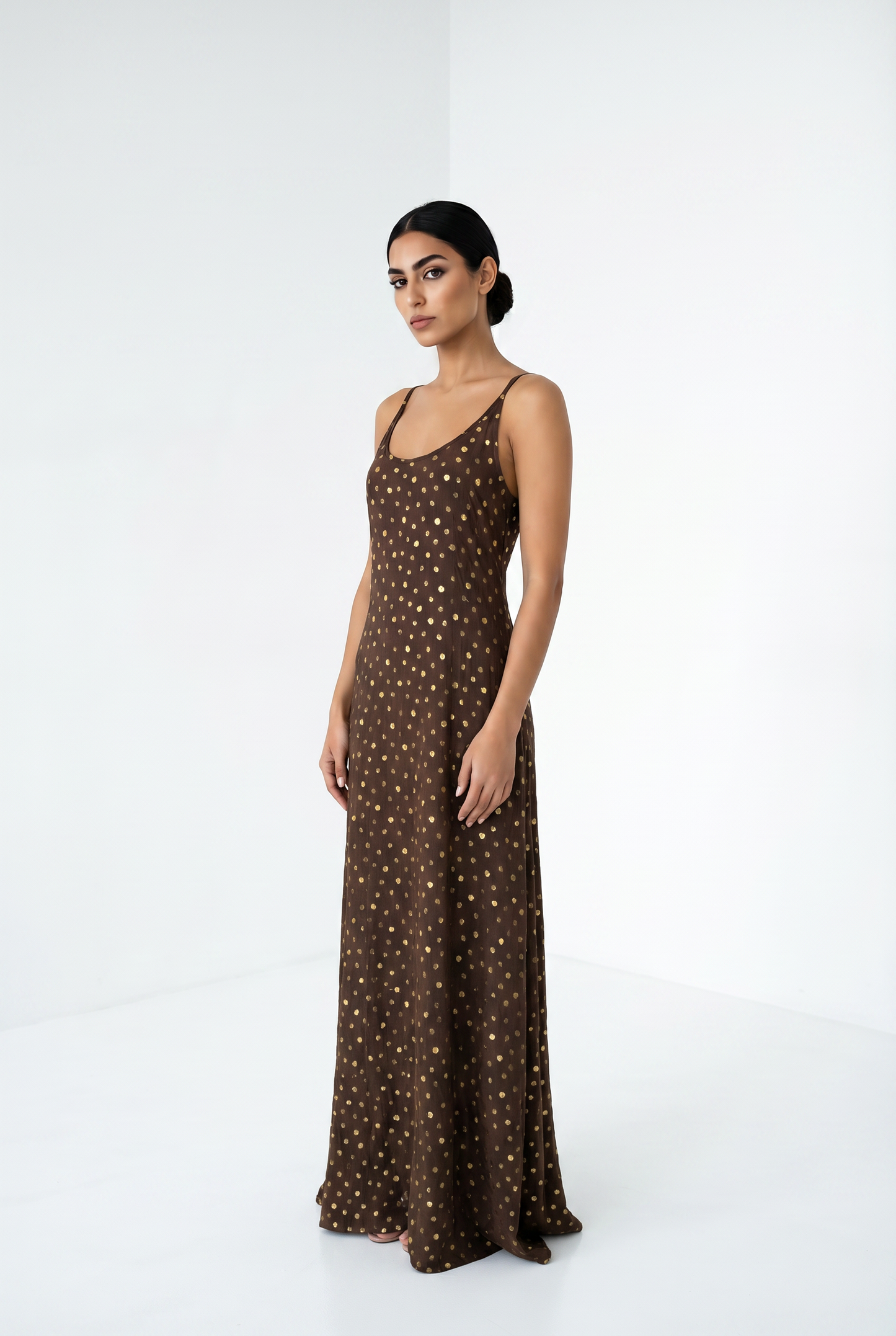 Elara Gold-Flecked Maxi Dress