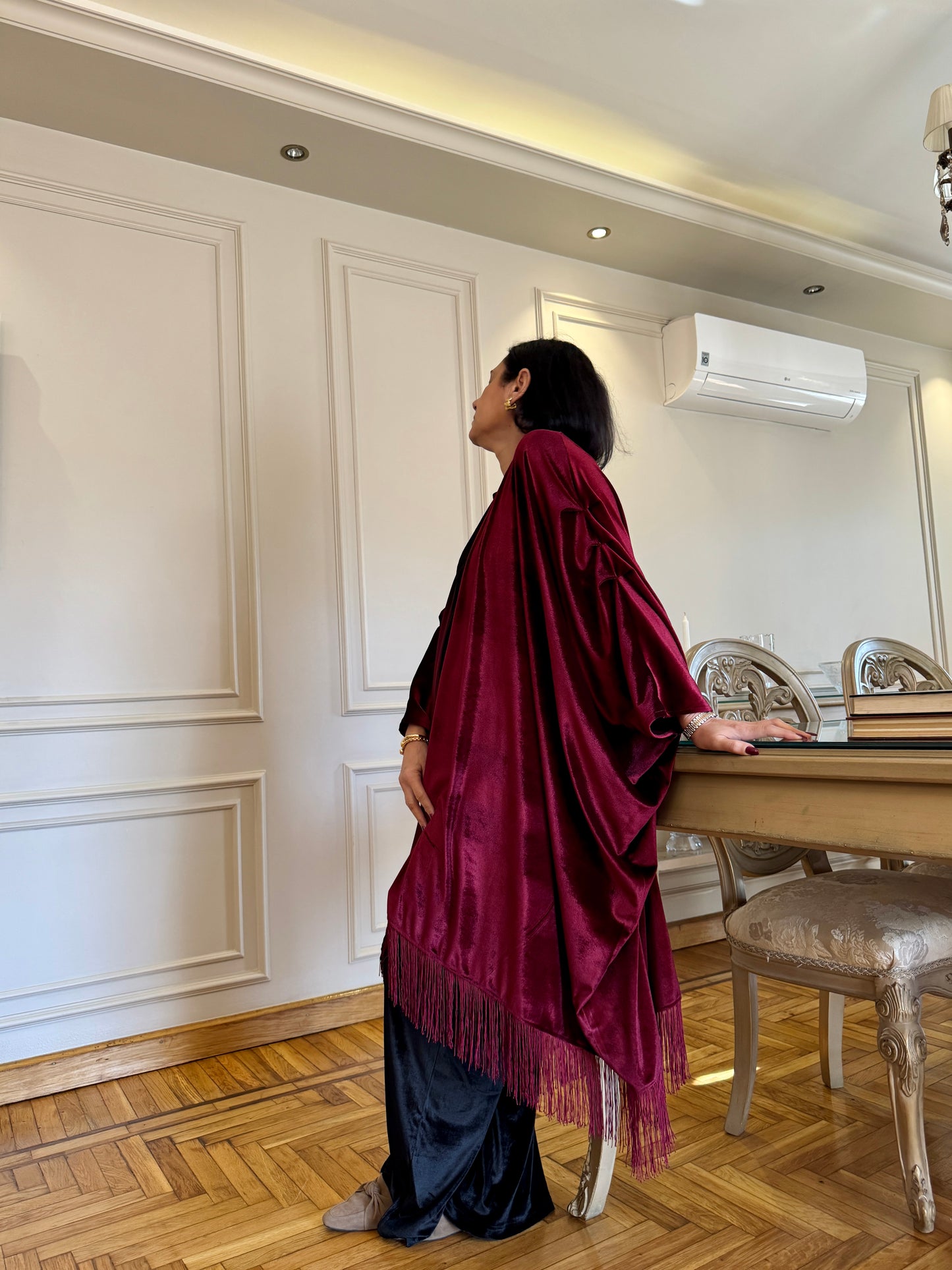 Burgundy Fringed Kimono