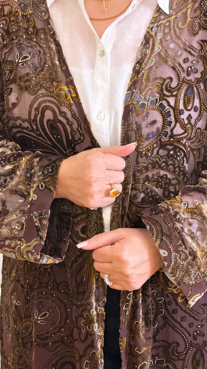 Women Brown Shadow Leaf Cardigan By Nous Sommes