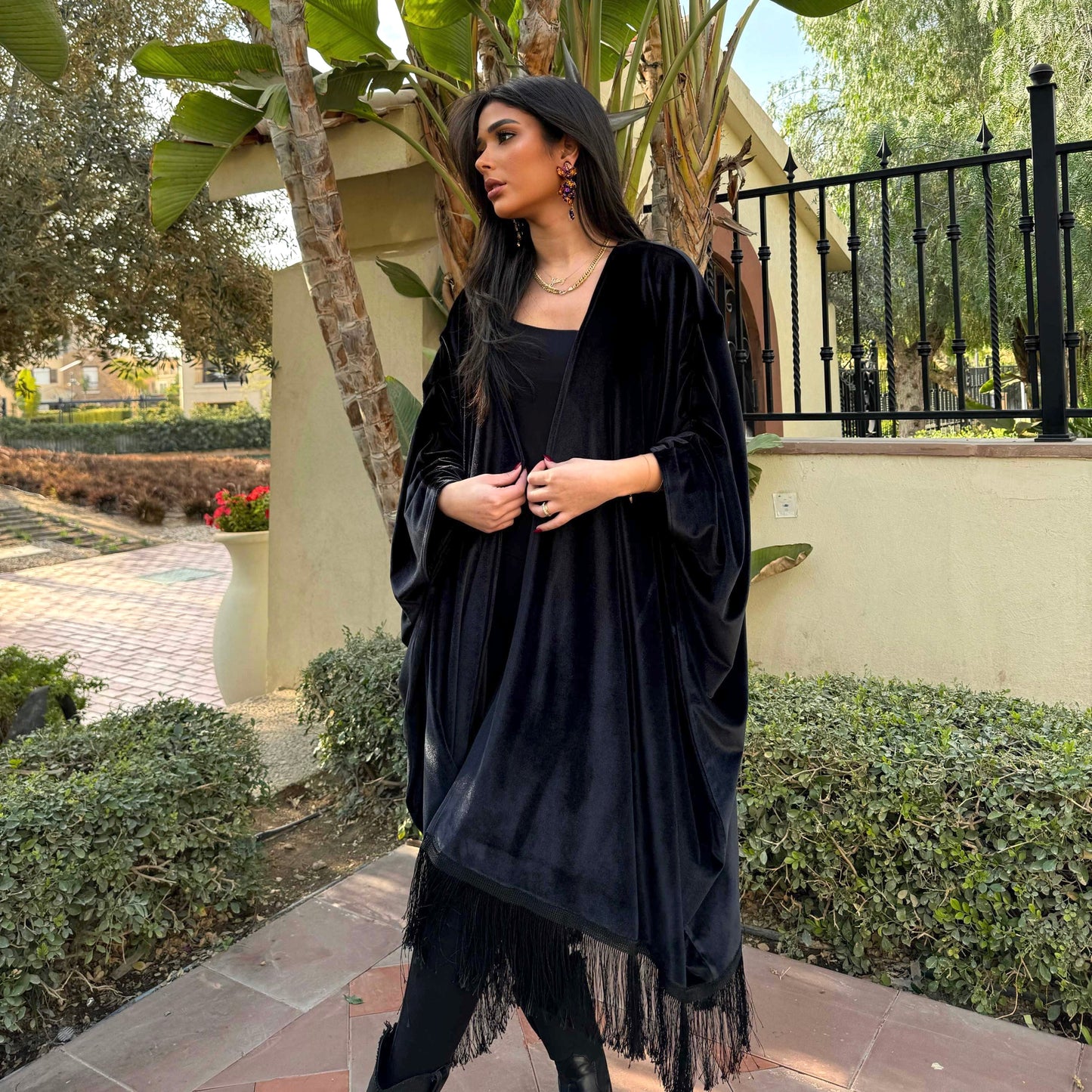 Black Fringed Kimono