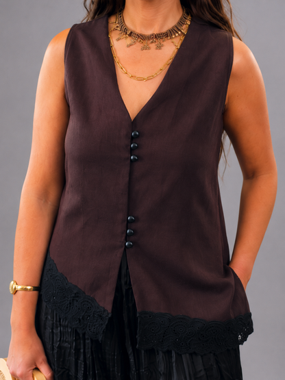 Aria Lace Vest – Espresso
