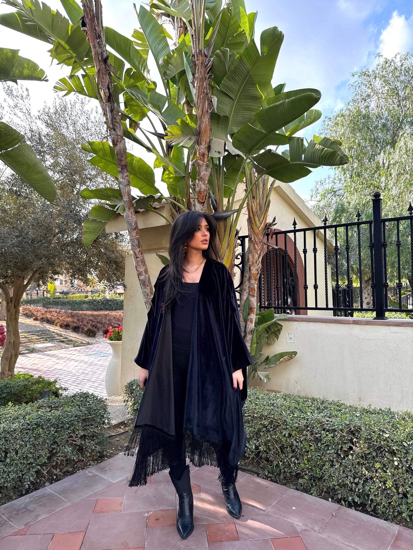 Black Fringed Kimono