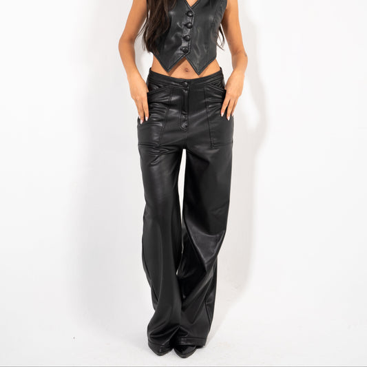 Wide Leg Leather Pants