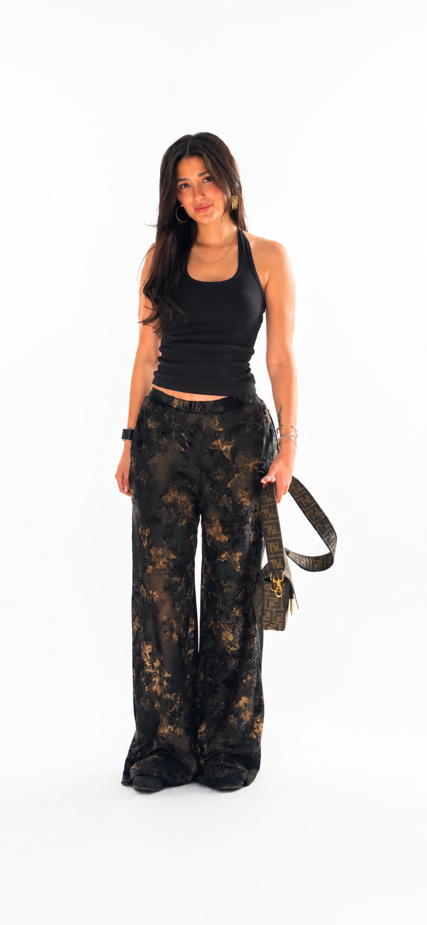 Zaria Wide-Leg Pants – Black & Gold