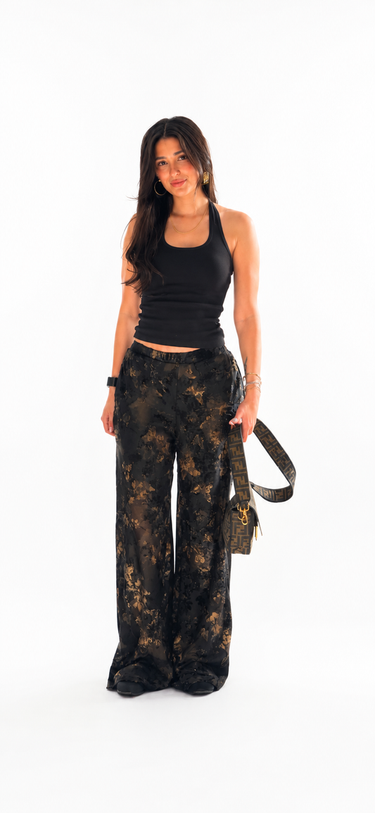 Zaria Wide-Leg Pants – Black & Gold
