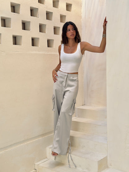 Satin Cargo Pants