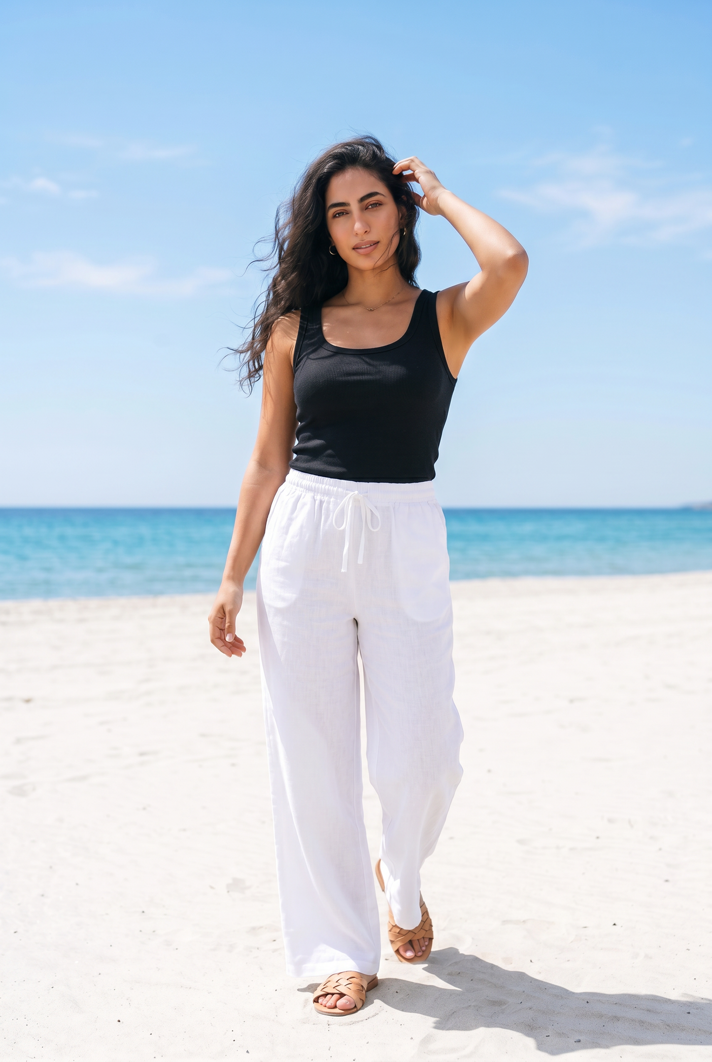 Maya Wide - Leg Linen Pants – White