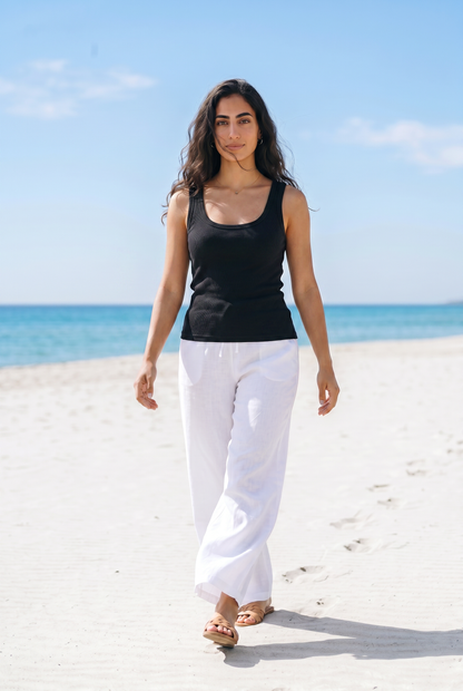 Maya Wide - Leg Linen Pants – White