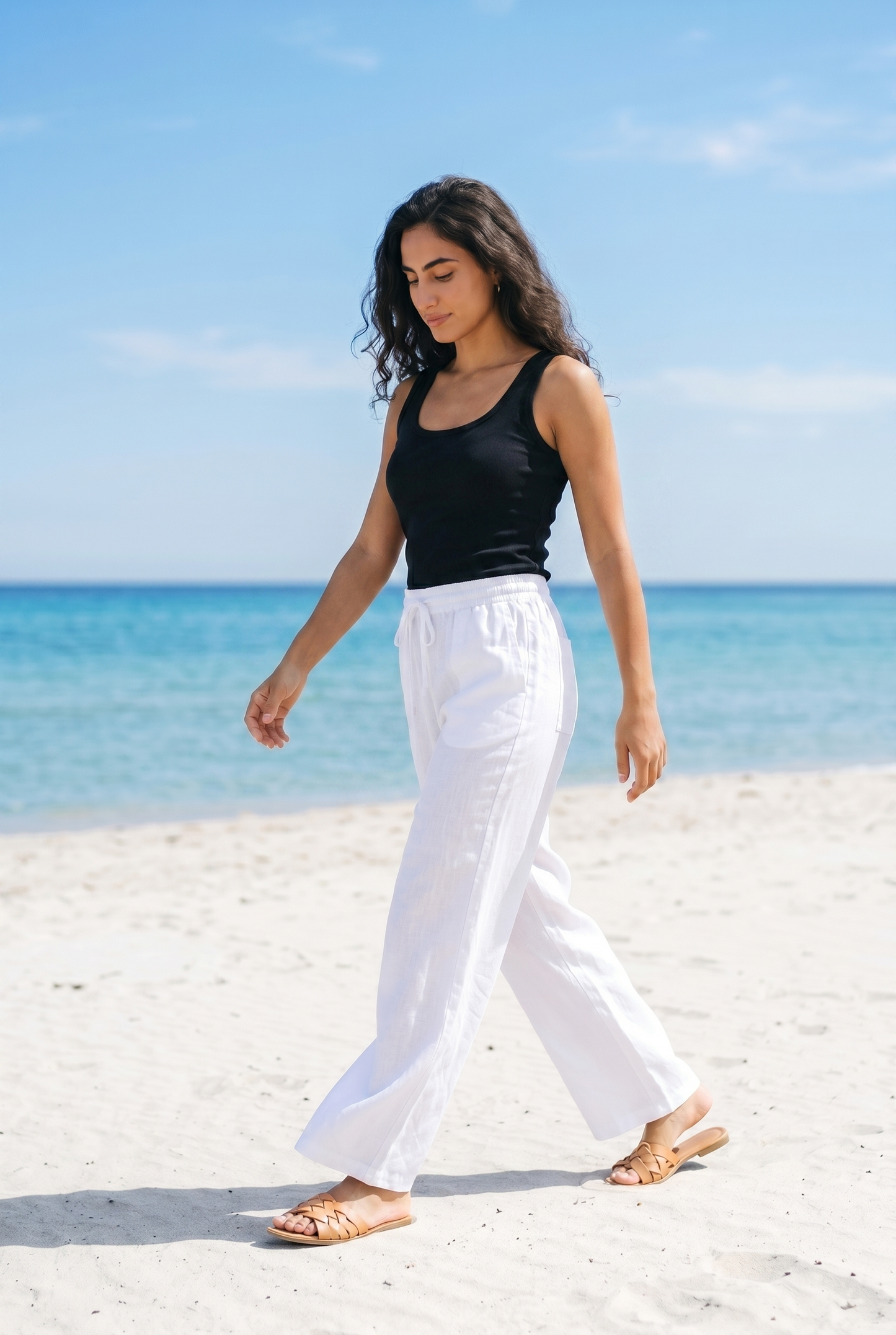 Maya Wide - Leg Linen Pants – White
