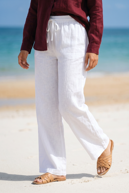Maya Wide - Leg Linen Pants – White