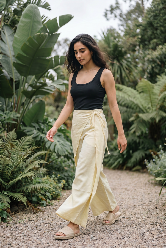 Rhea Linen Wrap – Pants – Yellow