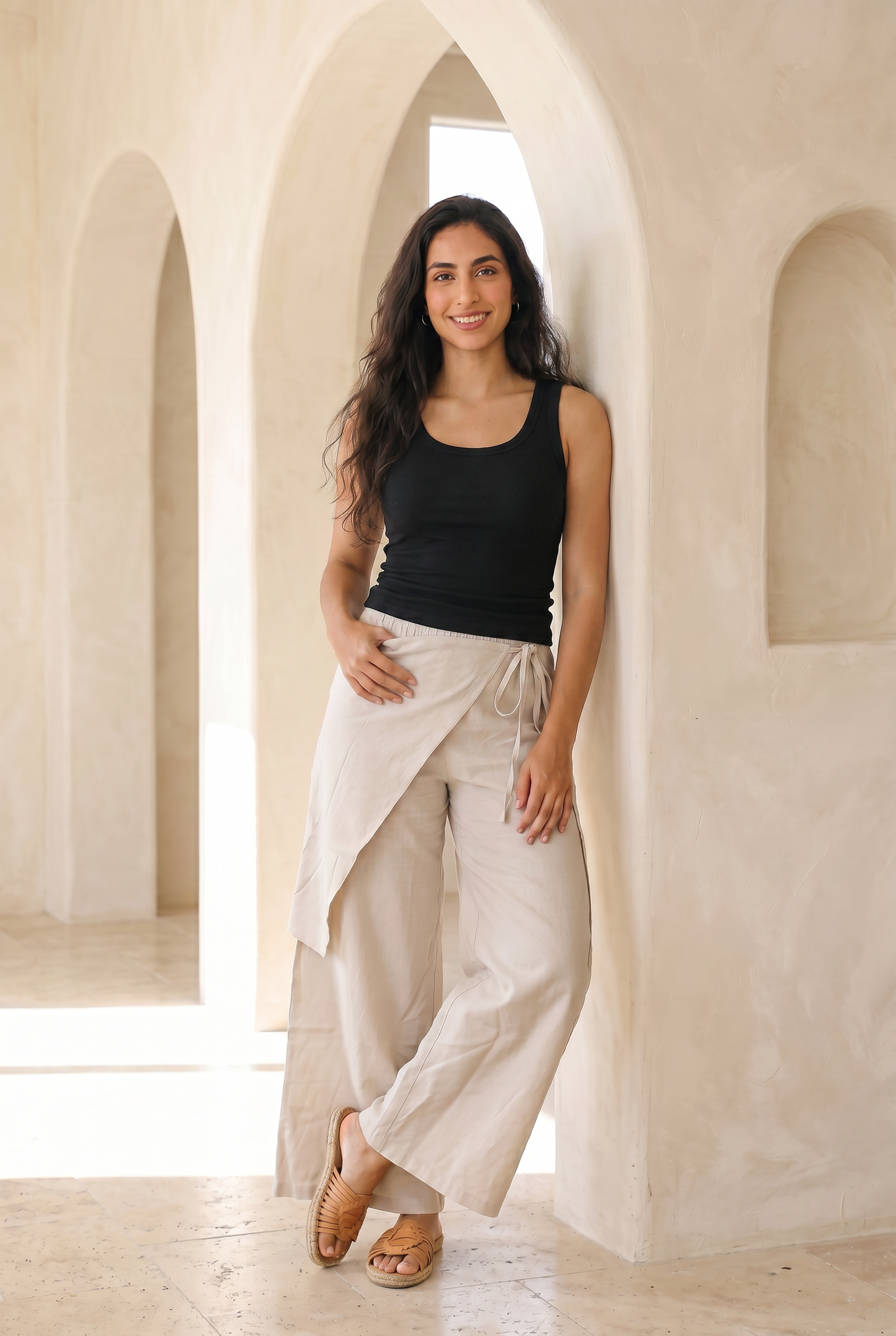 Rhea Linen Wrap – Pants – Beige
