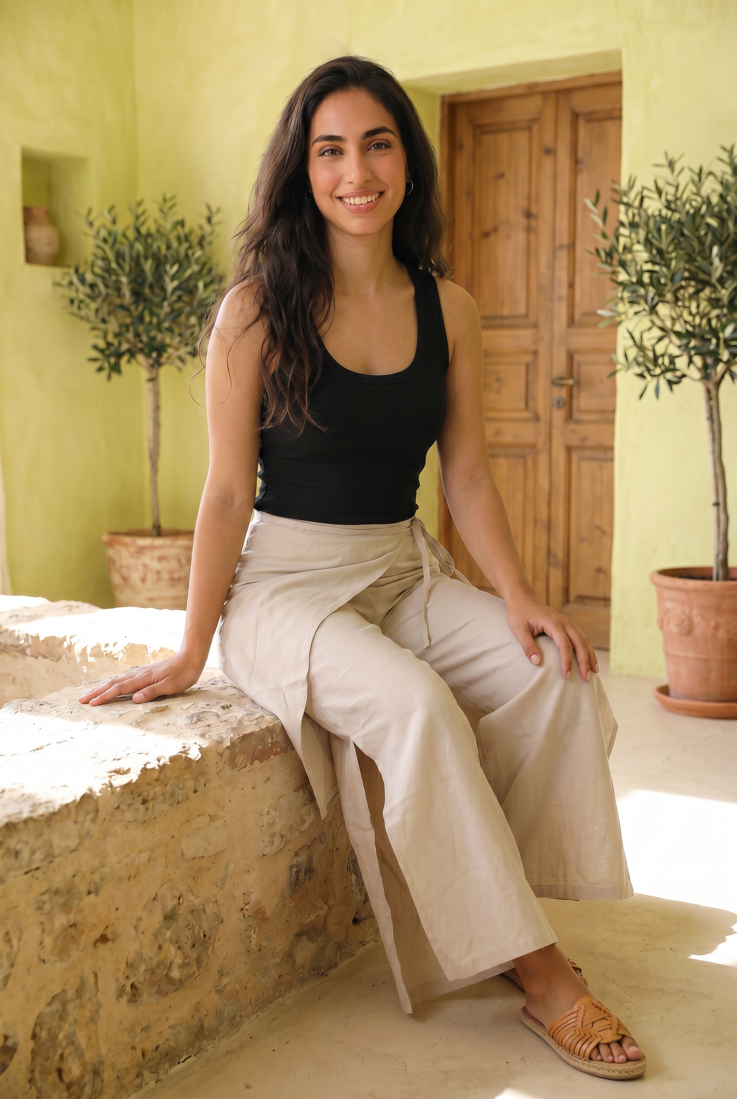 Rhea Linen Wrap – Pants – Beige