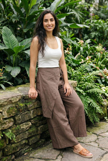 Rhea Linen Wrap – Pants – Brown
