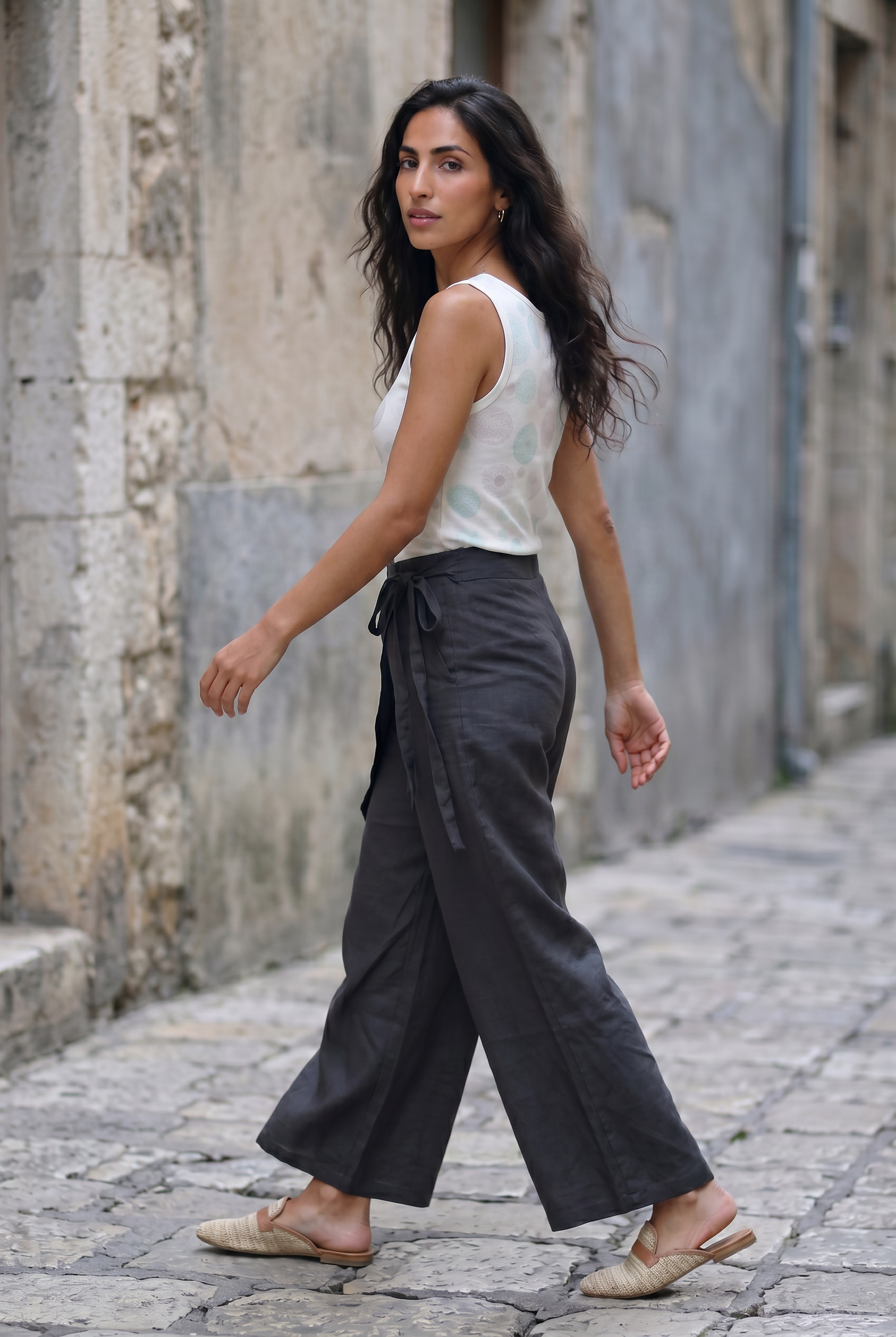 Rhea Linen Wrap – Pants – Black