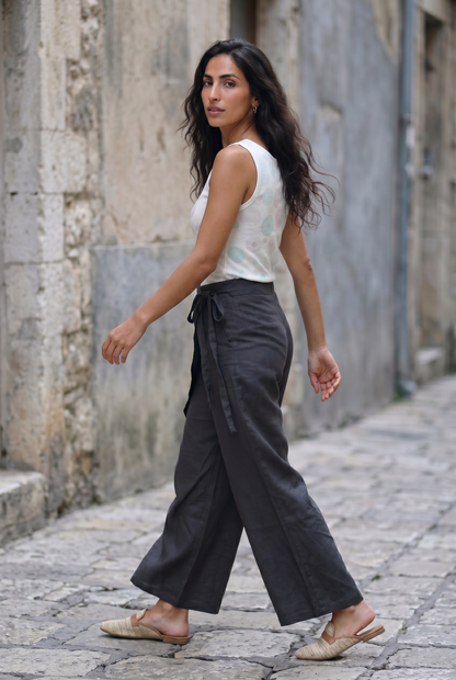 Rhea Linen Wrap – Pants – Black