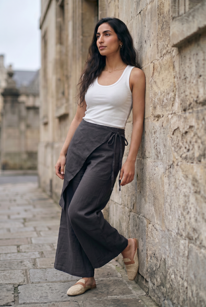 Rhea Linen Wrap – Pants – Black