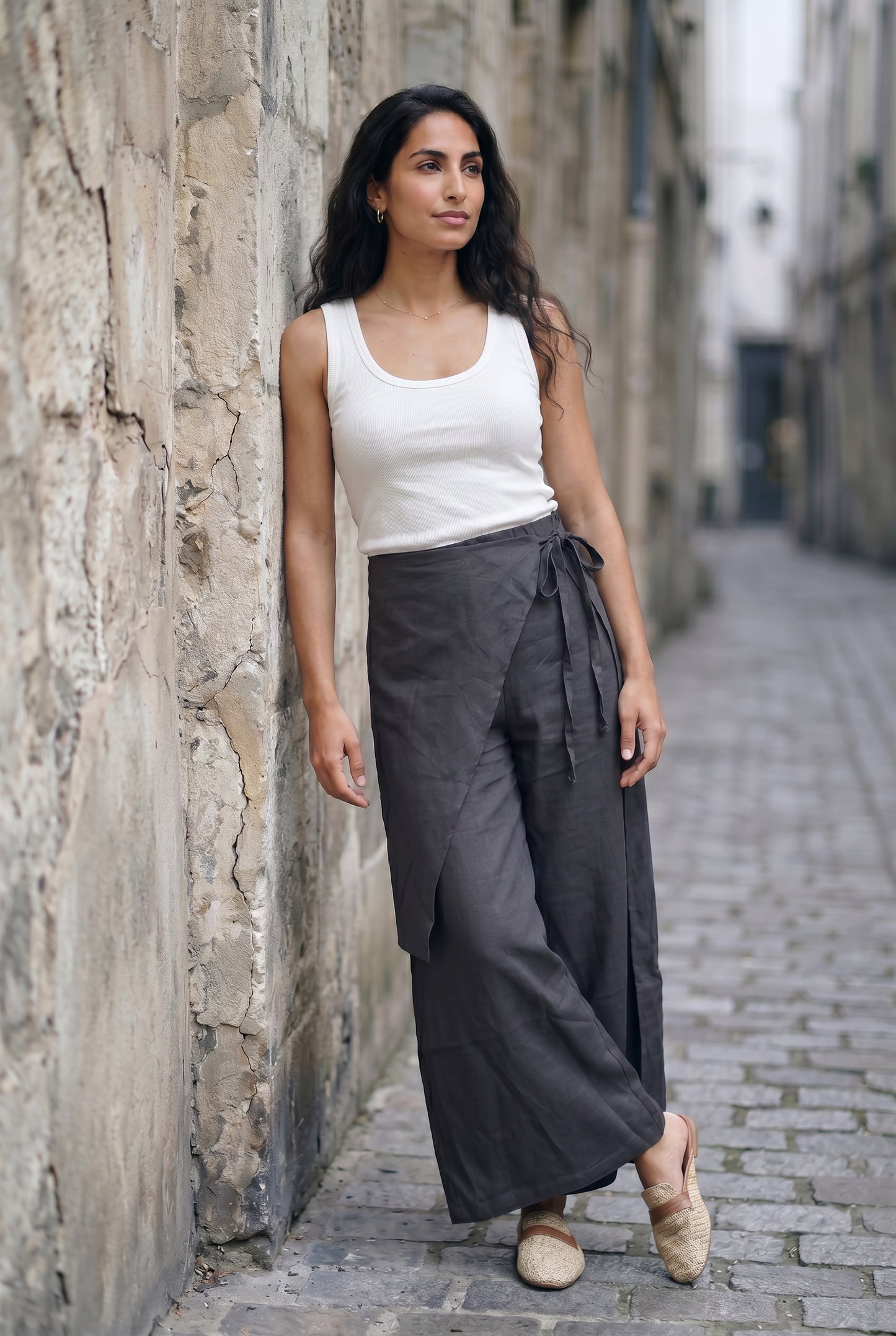 Rhea Linen Wrap – Pants – Black
