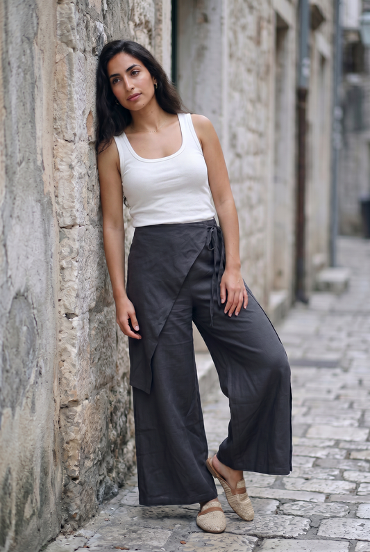 Rhea Linen Wrap – Pants – Black