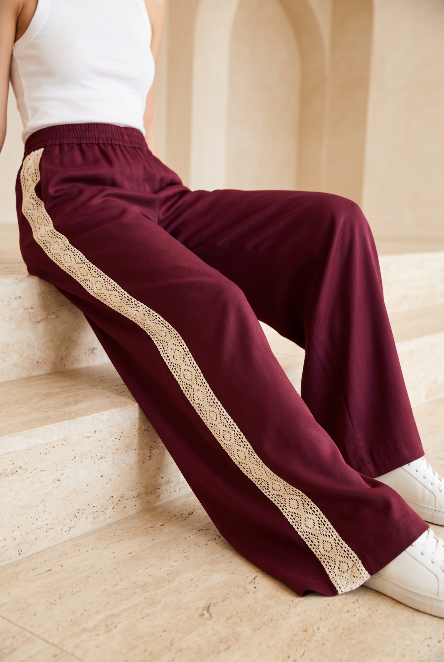 Celeste Lace – Pants – Burgundy