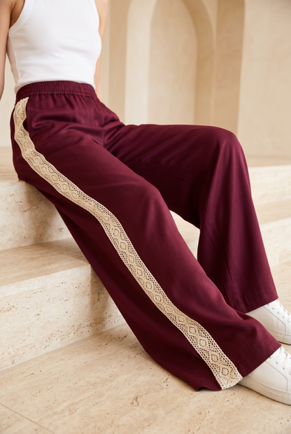 Celeste Lace – Pants – Burgundy