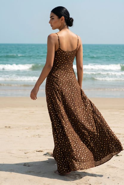 Elara Gold-Flecked Maxi Dress