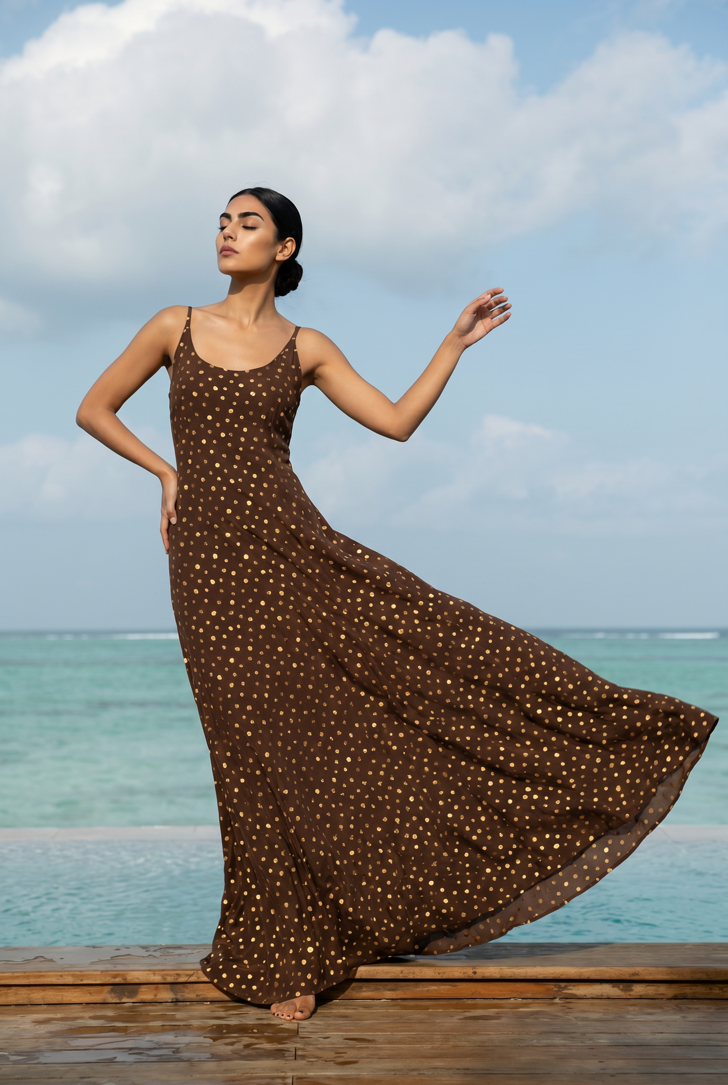 Elara Gold-Flecked Maxi Dress