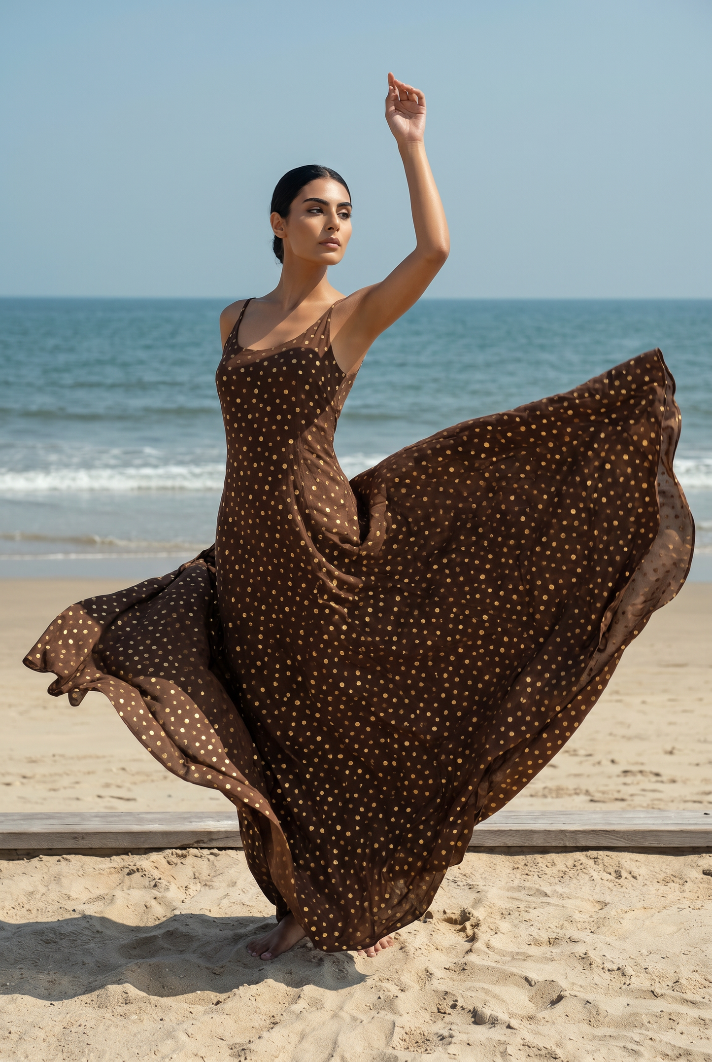Elara Gold-Flecked Maxi Dress
