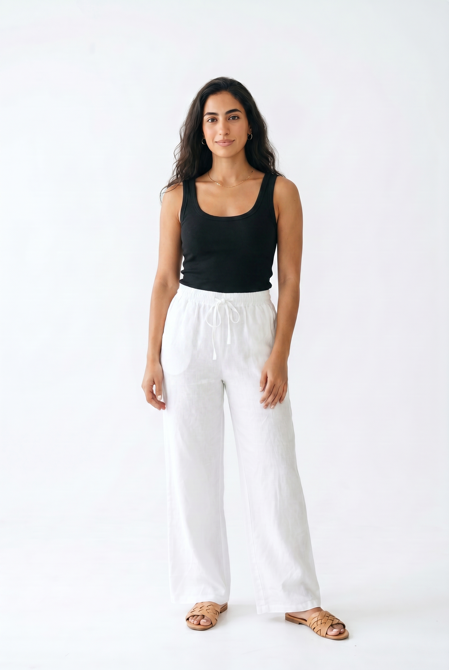 Maya Wide - Leg Linen Pants – White