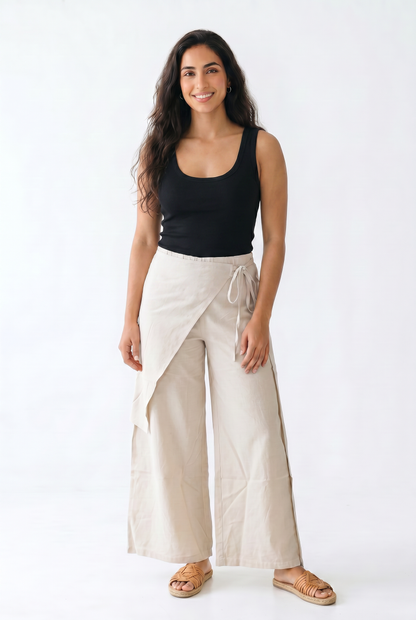 Rhea Linen Wrap – Pants – Beige