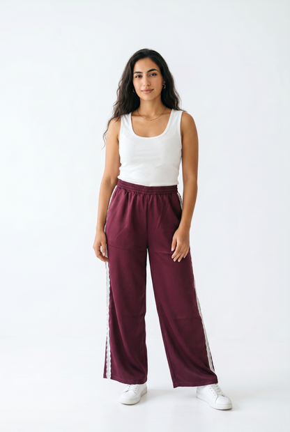 Celeste Lace – Pants – Burgundy